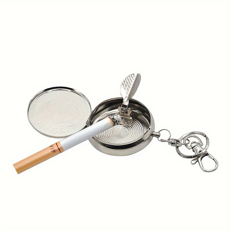 Stainless Steel Round Ashtray with Key Ring No Battery Required
