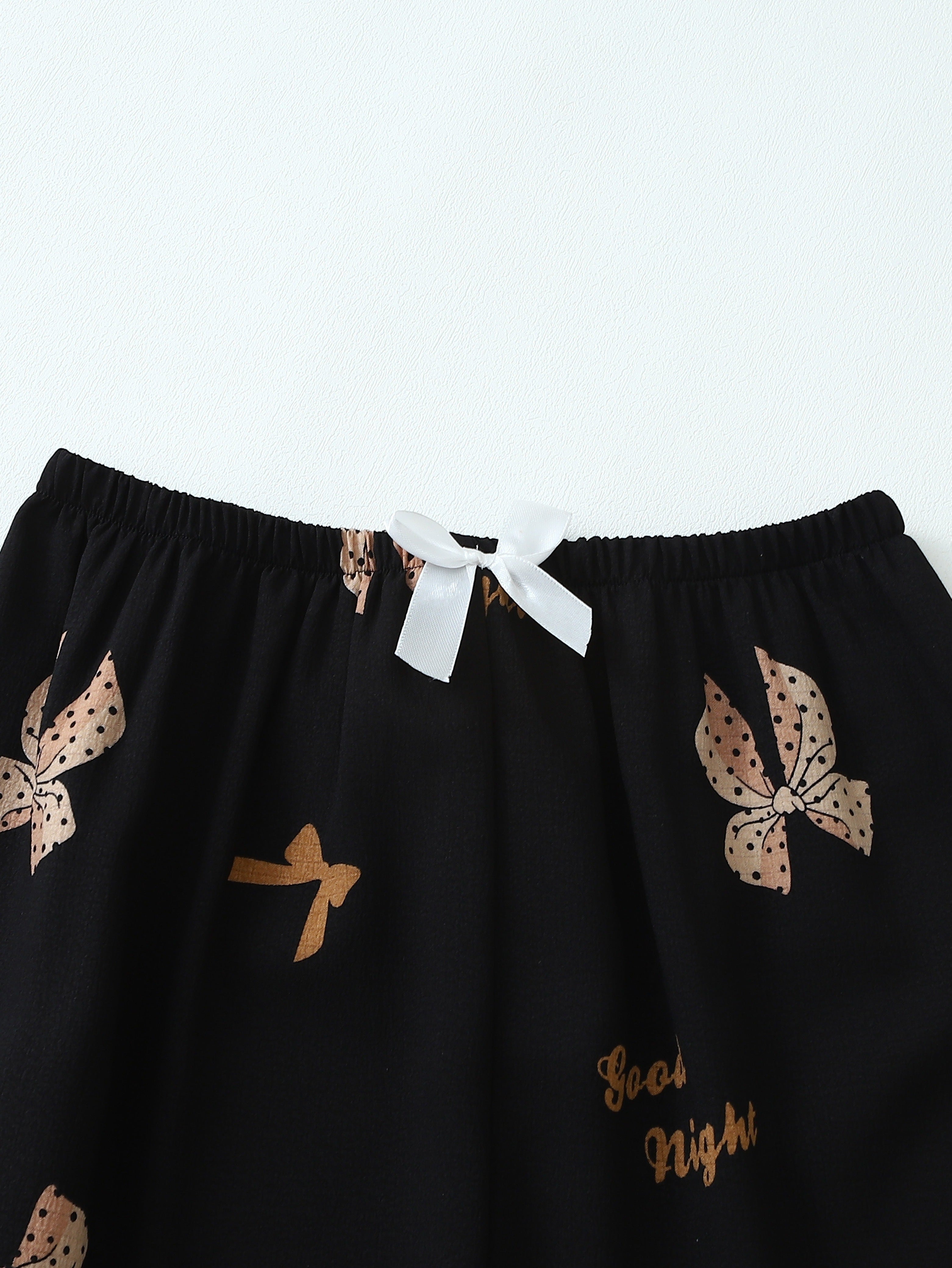 Teen Girl Pajama Set with Bow Print Soft Polyester Lounge Sleepwear