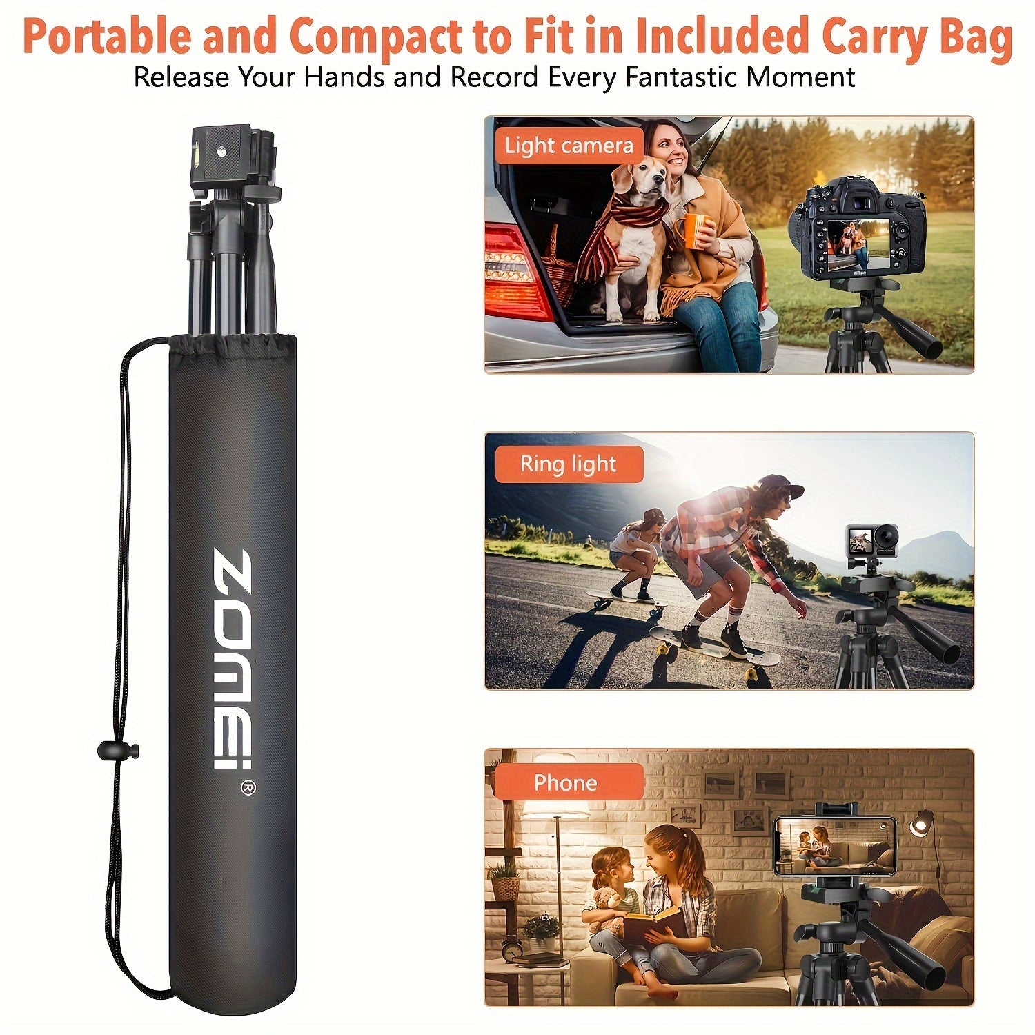 Aluminum Tripod with Phone Holder for Video Streaming Photography Adjustable Portable Durable