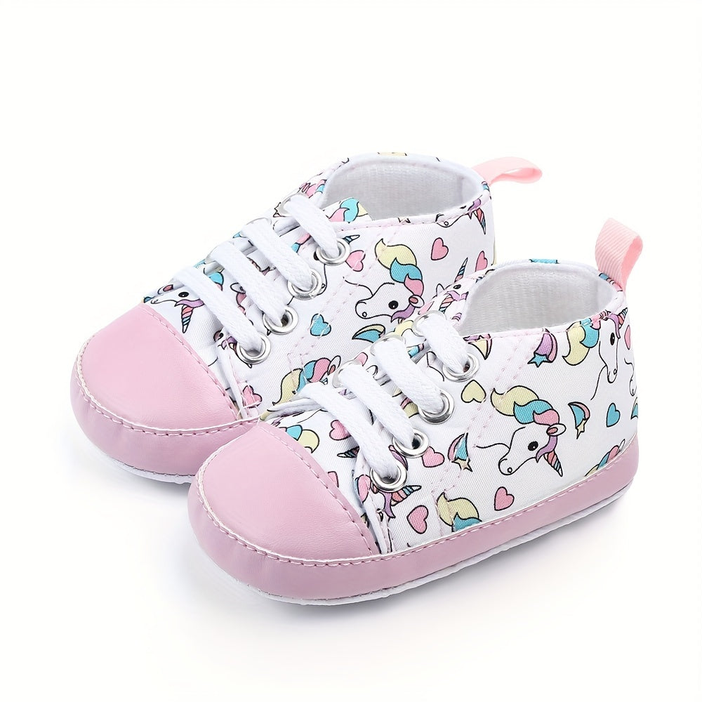 Baby Canvas Sneakers with Cartoon Print Adjustable Lace-Up Indoor Casual Shoes