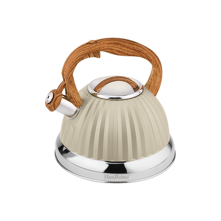 Stainless Steel Tea Kettle with Wooden Handle for Gas and Induction Stoves