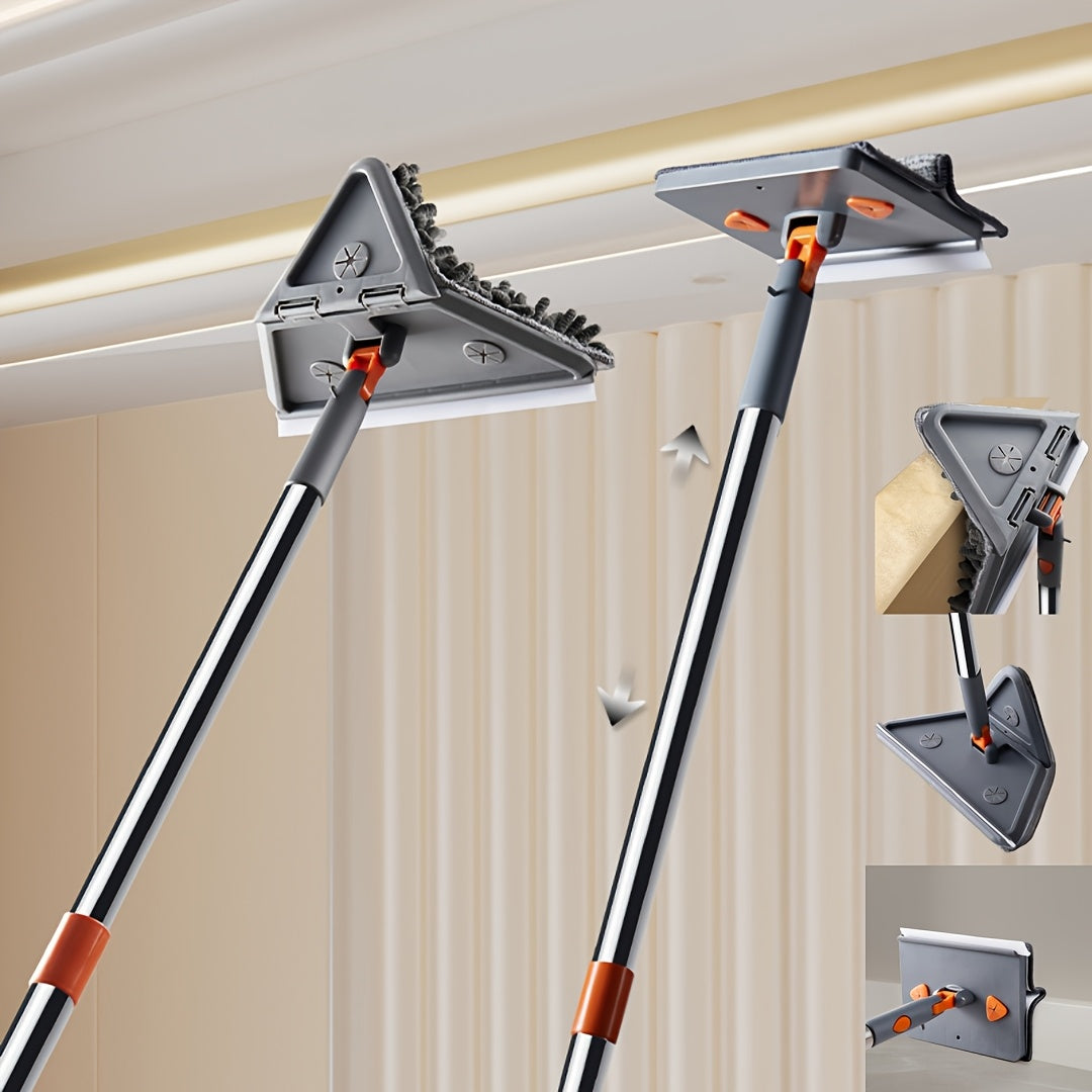 Multi-Functional Triangle Mop for Walls and Ceilings, Adjustable, Collapsible, 4 Washable Microfiber Pads