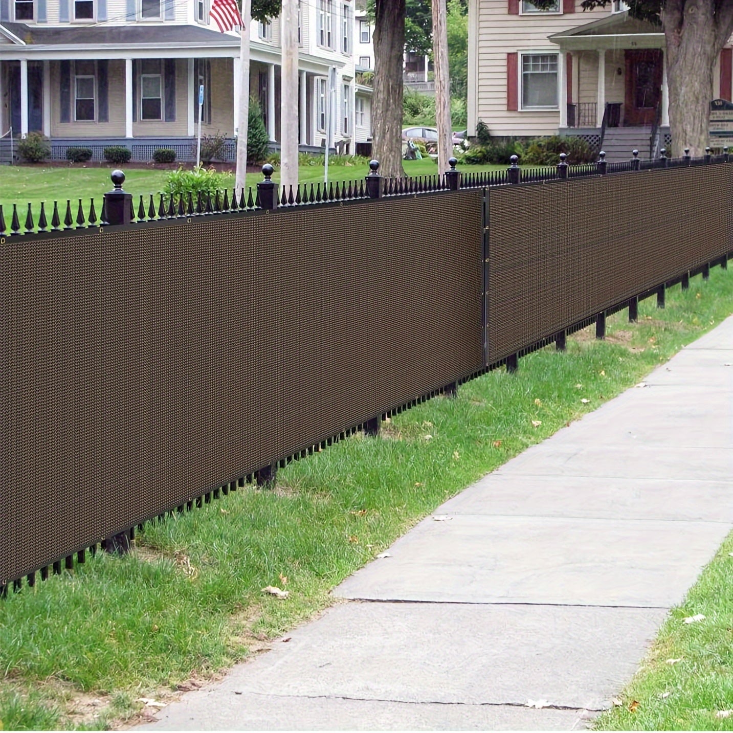 Encrypted Coffee Color Privacy Fence Net with Punched Holes and Reinforced Edges for Balcony and Outdoor Privacy