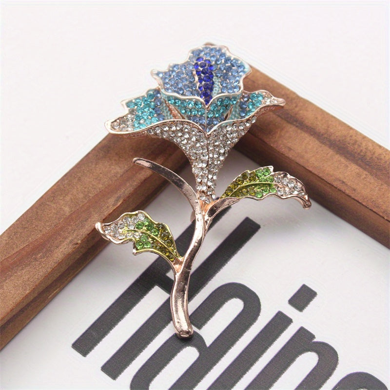 Rhinestone Rose Brooch Floral Jewelry for Sweater and Skirt Accessories