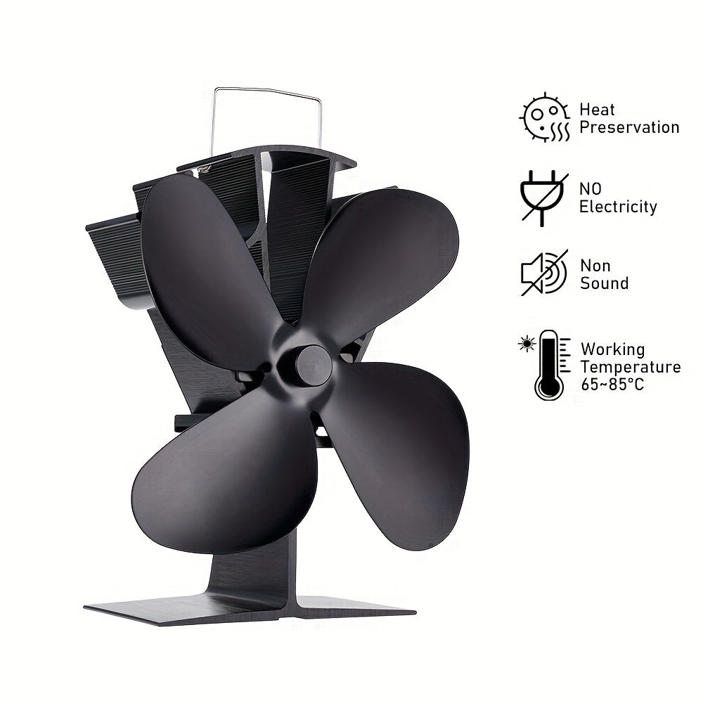 Portable Fireplace Fan 4-Blade Heat Powered Stove Fan for Quiet Home Heating