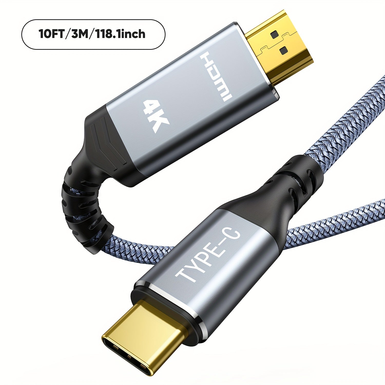 4K USB C to HDMI Cable for MacBook iPad Samsung Galaxy Surface Dell HP 3.05m