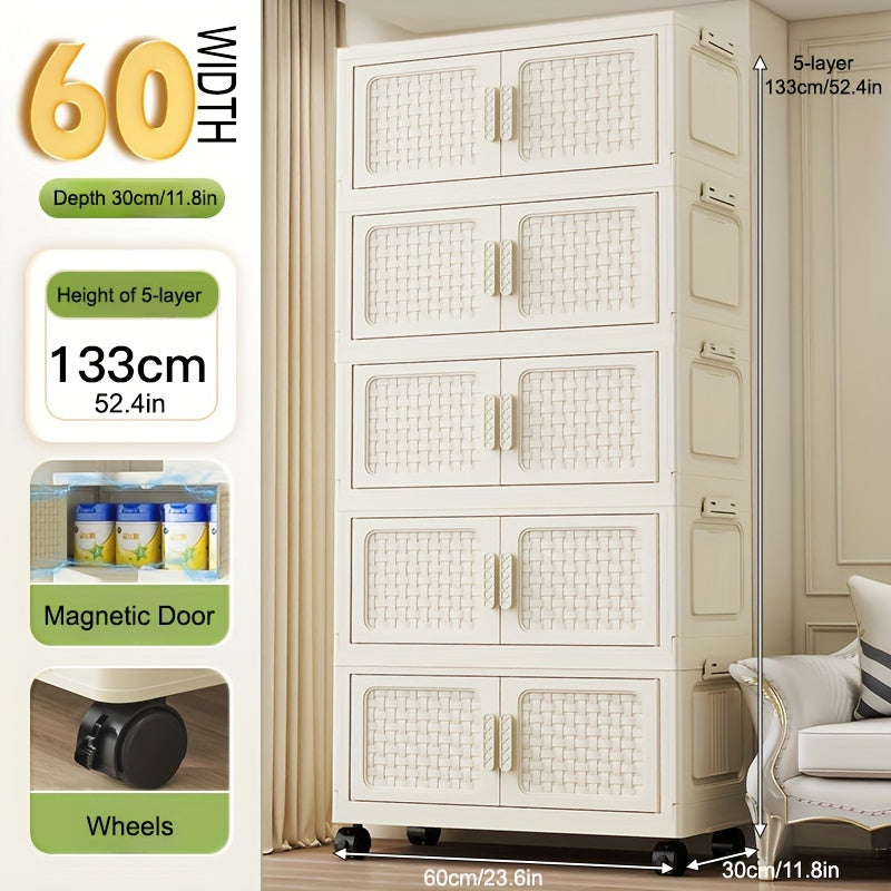 Large Foldable Plastic Storage Organizer with Doors Stackable Multi-Tier for Shoes Clothes Toys