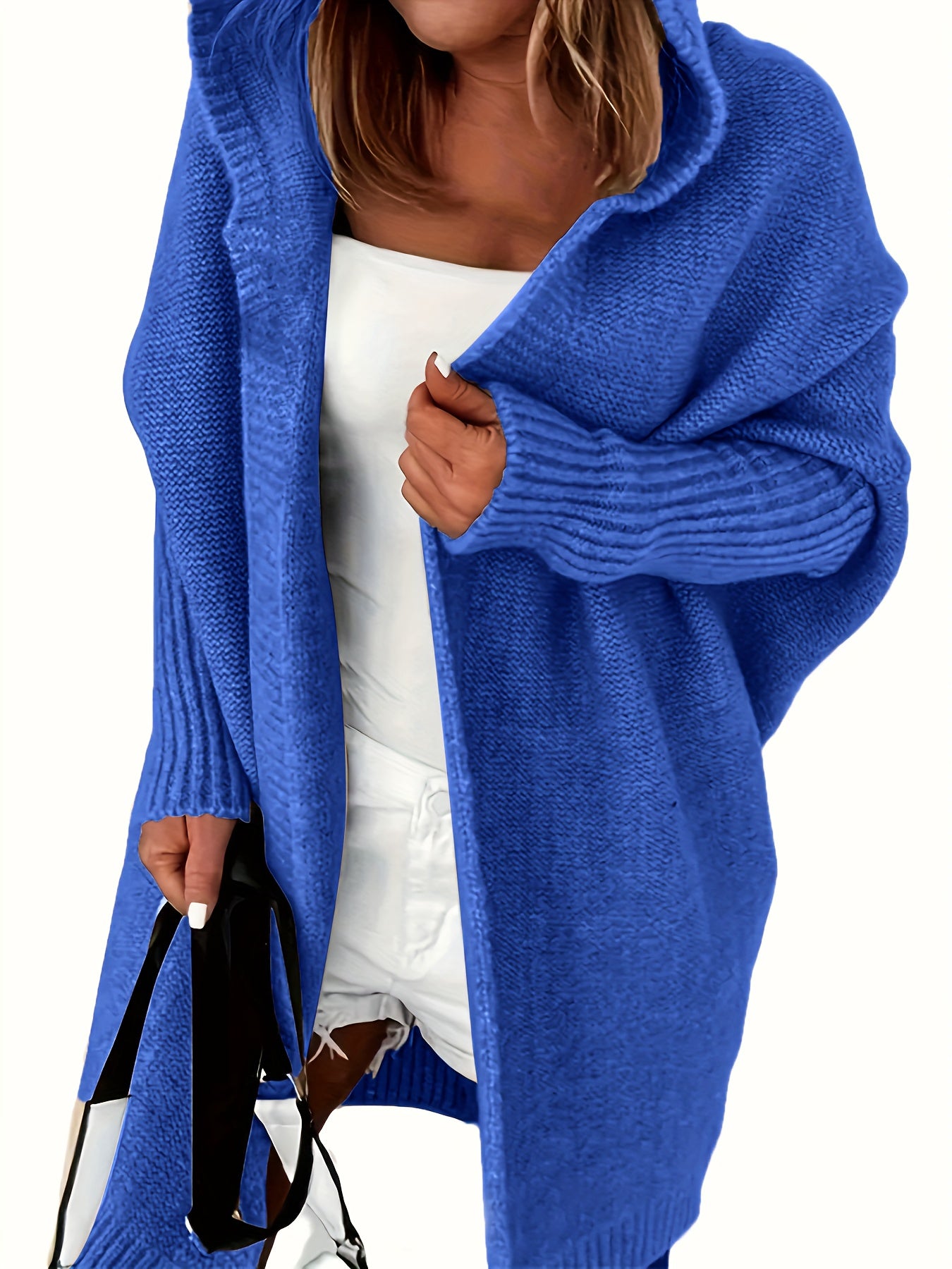 Plus Size Gray Cardigan with Batwing Sleeves for Spring Fall Casual Knit Polyester