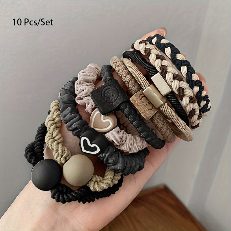 Casual Polyester Hair Ties Set with Heart and Smile Charms for Women