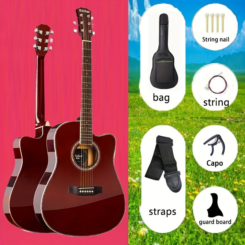 Beginner Acoustic Guitar 101.6cm Spruce Top Rosewood Fingerboard Maple Neck Basswood Sides Includes Bag Straps Tuner