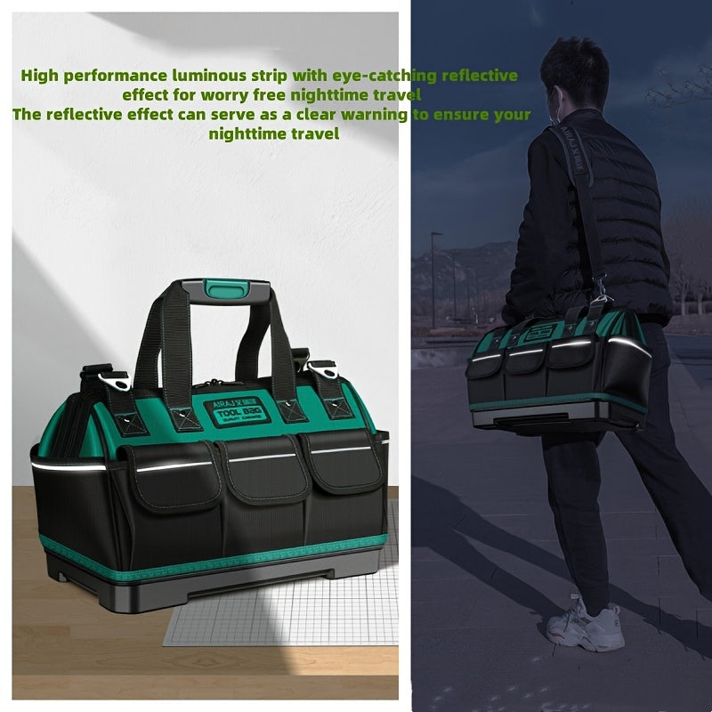 Waterproof Tool Bag with Reflective Strips for Electricians and Carpenters Durable Canvas Grey