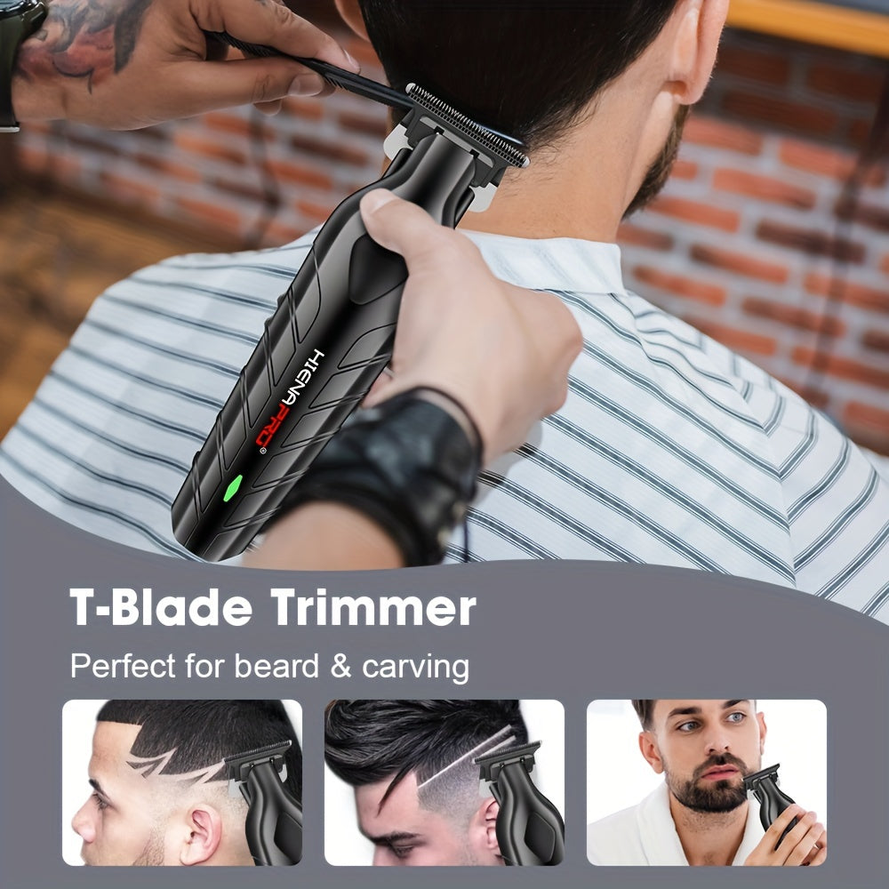 Erkaklar uchun LCD displeyli elektr soch kesish to'plami, T-pichoq, USB orqali zaryadlanadigan, litiy batareya, bir nechta taroq qo'shimchalari - Ideal sovg'a