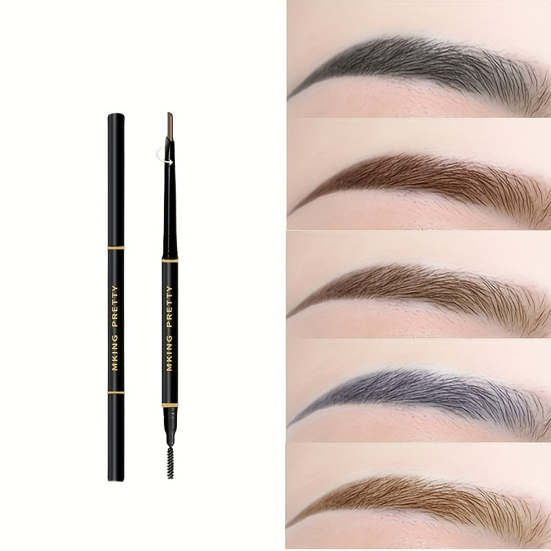 Lápiz de cejas impermeable de doble punta para mujer con cepillo, color 3D de larga duración