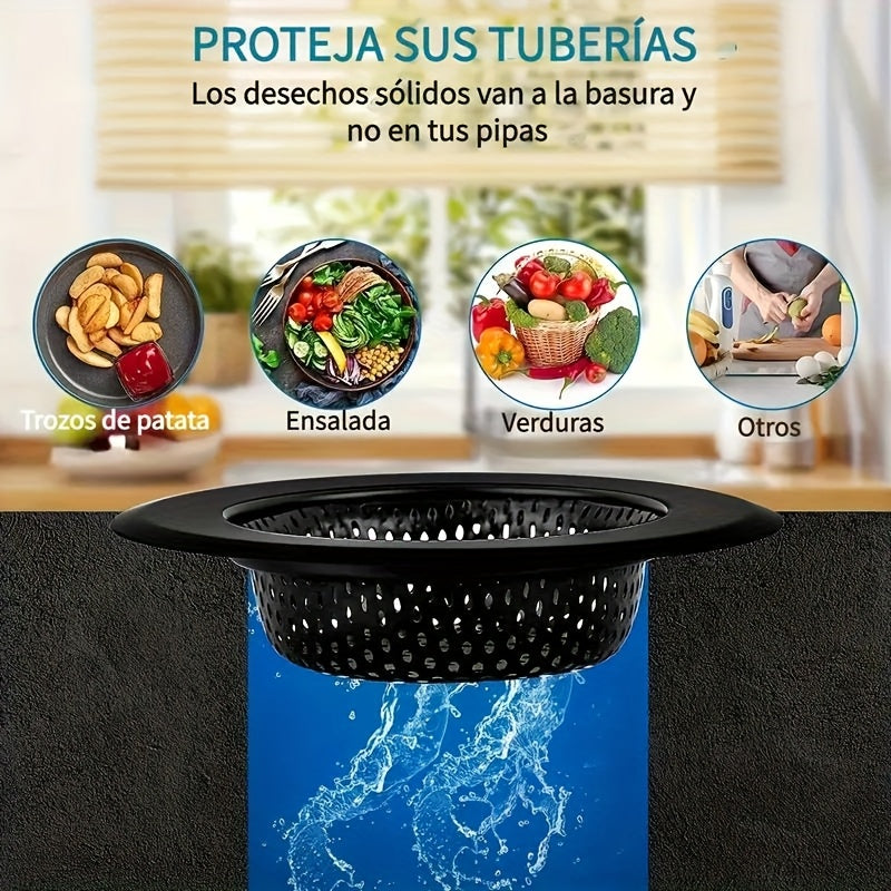 Filtro de fregadero de cocina de acero inoxidable negro con diseño perforado y cesta de malla