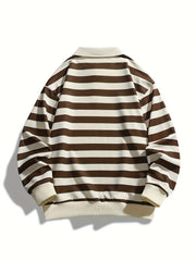 Men's Striped Long Sleeve Polo Shirt Casual Polyester Regular Fit