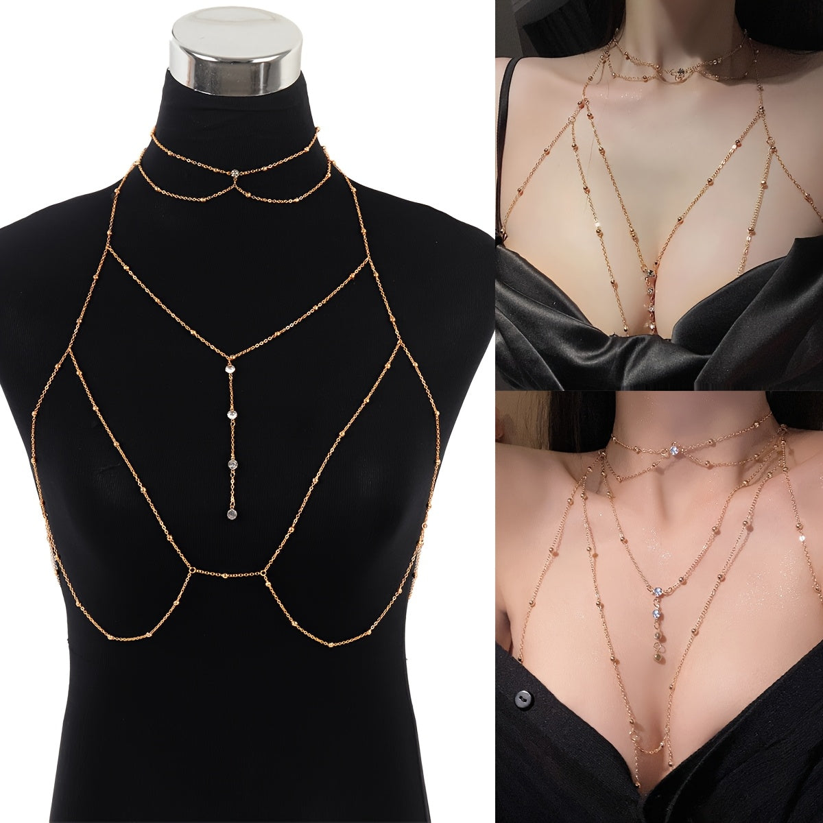 Women's Rhinestone Body Chain Set with Hanging Pendants for Parties and Vacations
