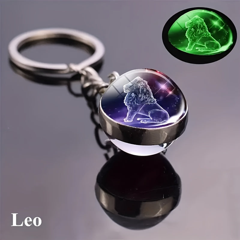 Starry Sky Glass Ball Car Keychain Zodiac Sign Auto Accessory Gift