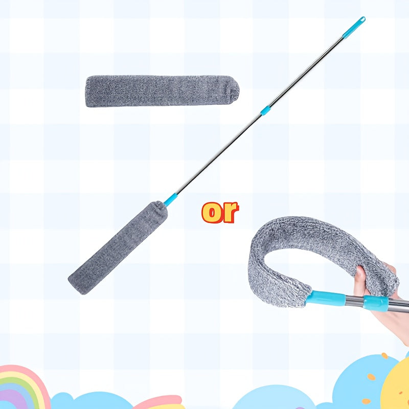 Выдвижная щетка для пыли с регулируемой длиной синей ручкой для домашней уборки