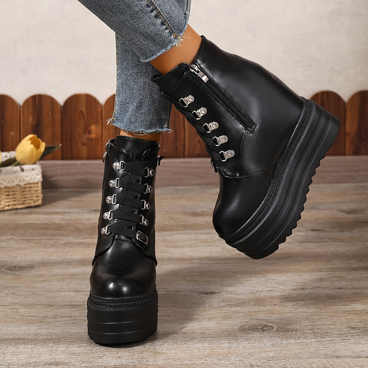 Женские ботинки на массивной платформе с синтетической отделкой, каблуки 14 см, застёжка-молния, комфорт