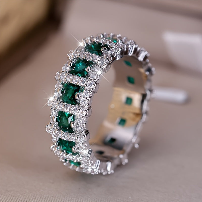 Boho Style Copper Eternity Ring with Green Zirconia Stones for Weddings Engagements