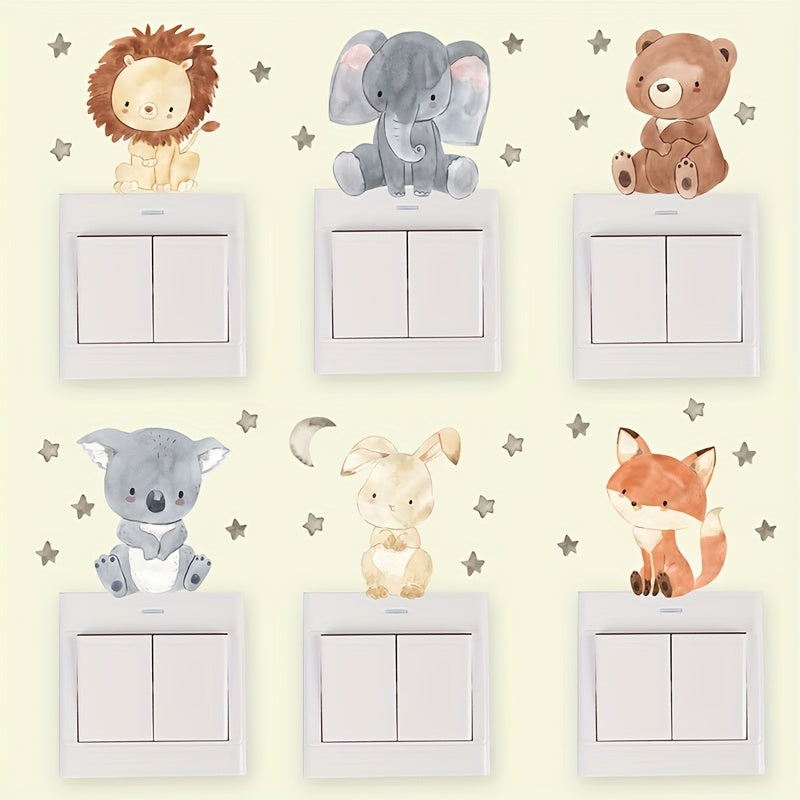 12 Cartoon Animal Wall Stickers for Kids Room Decor Lions Elephants Rabbits Set