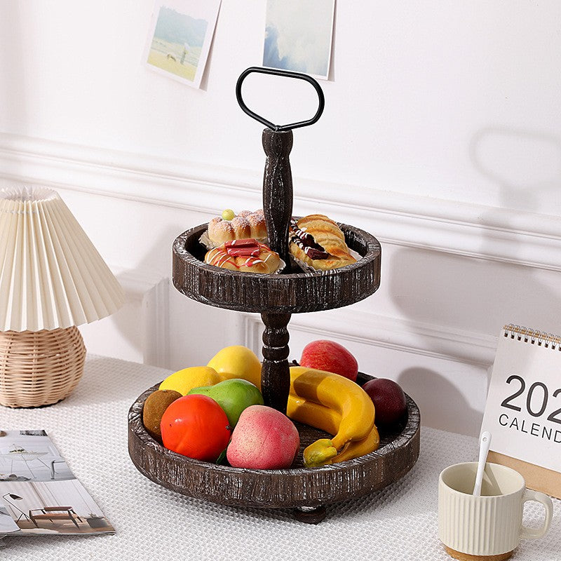 Solid Wood Cake Tray with 2 Layers for Desserts and Fruit Display