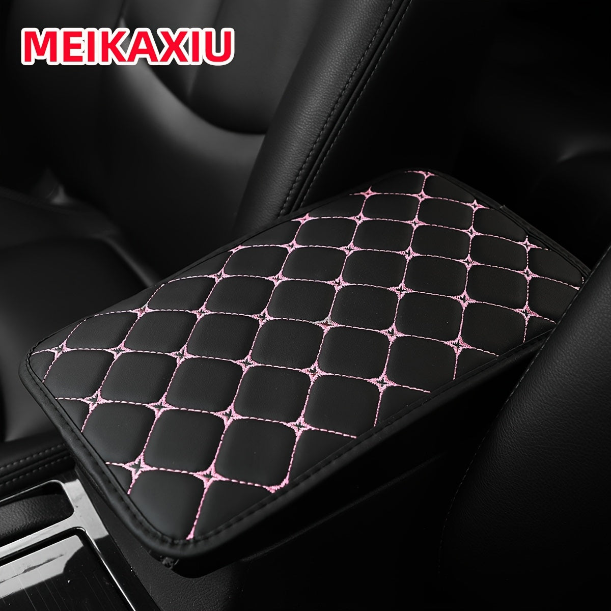 Universal Faux Leather Car Armrest Cushion Black and Red Center Console Cover