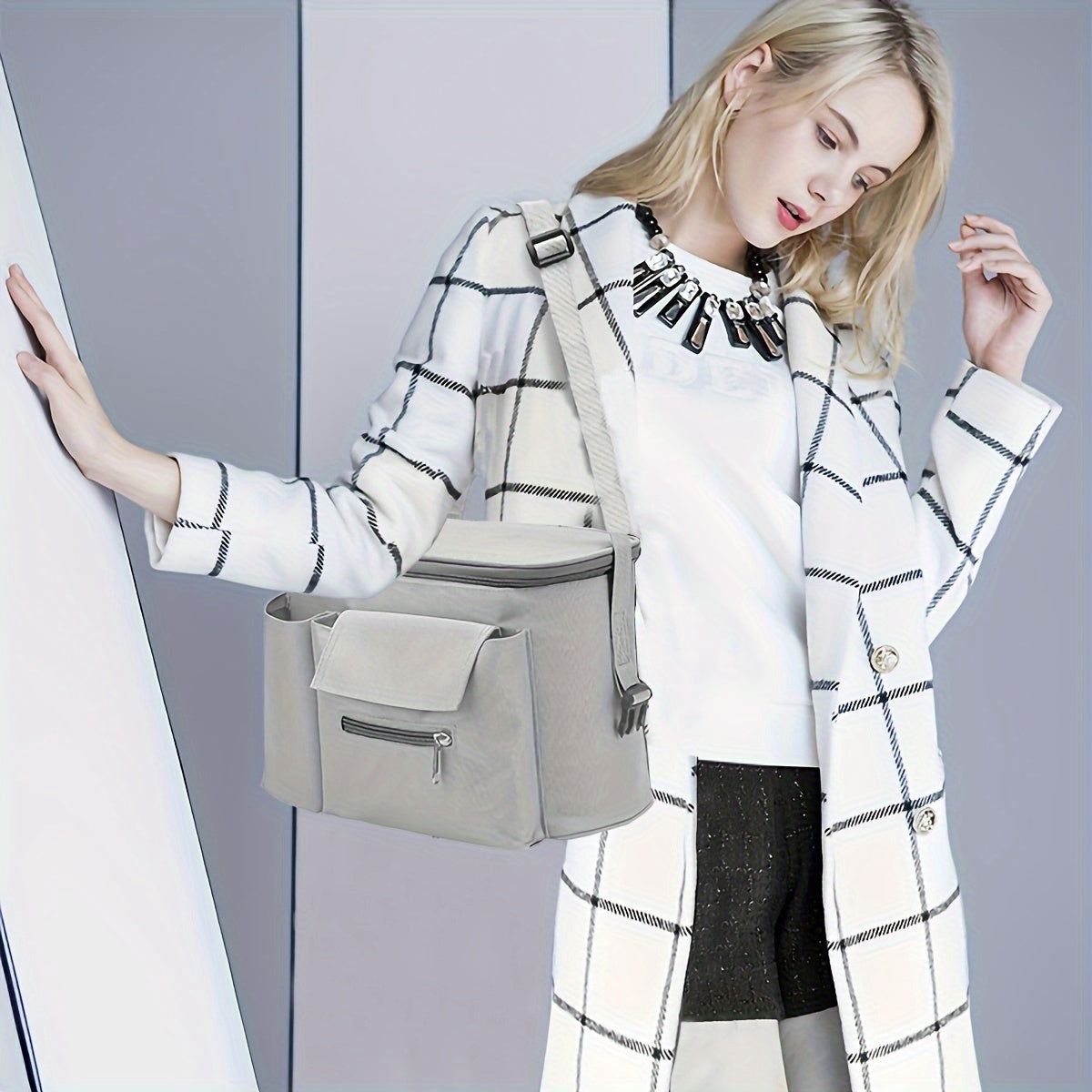 Organizador de cochecito espacioso con correa de hombro, bolsa de almacenamiento portátil para mamás ocupadas