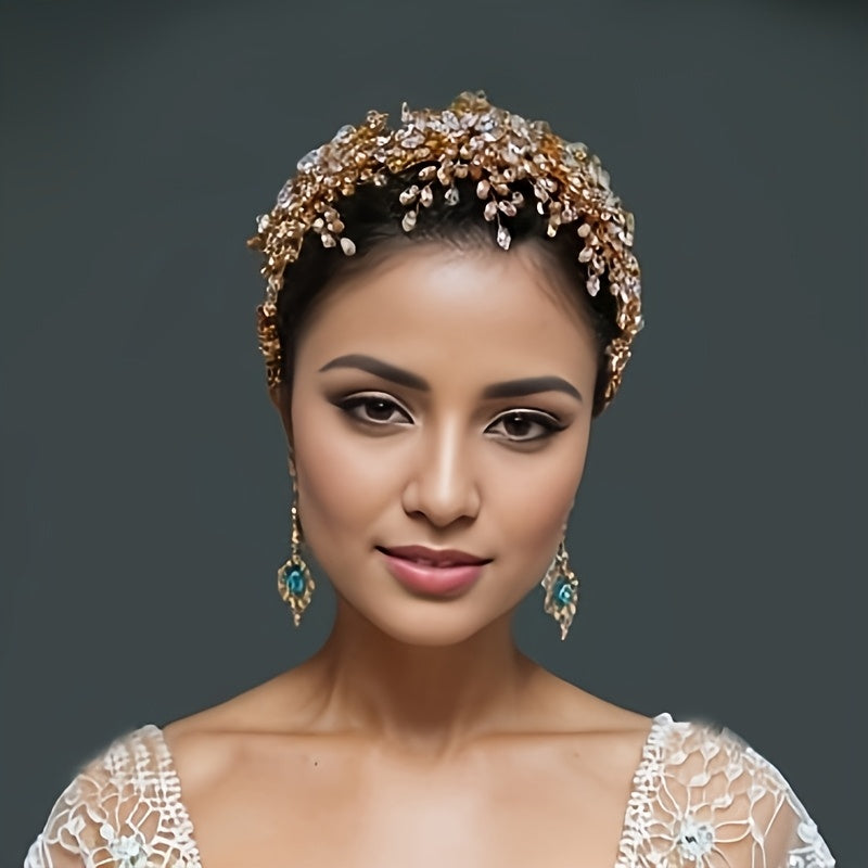 Bridal Headband with Wide Band and Synthetic Rhinestones Wedding Hair Accessory Tiara