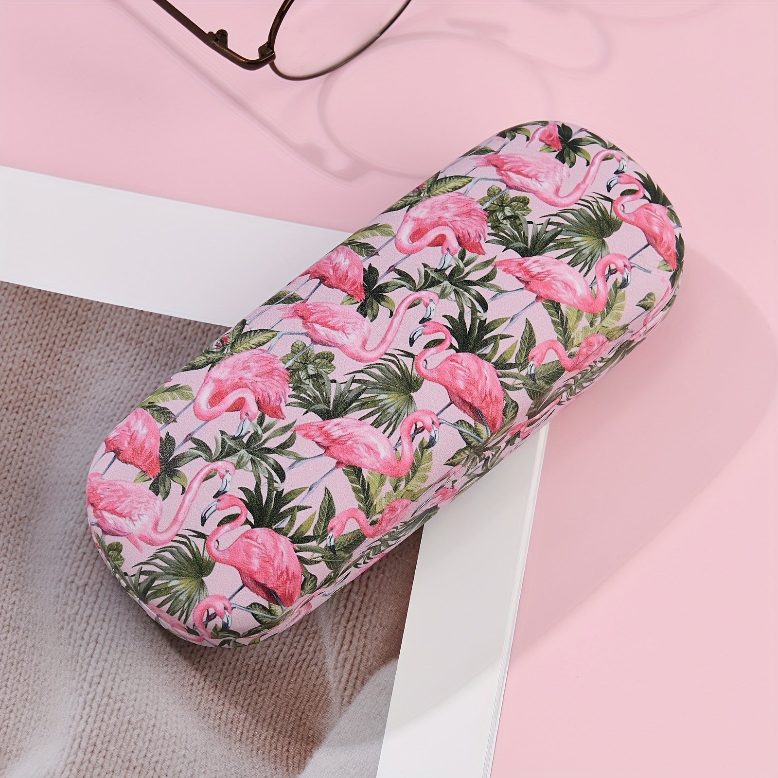 Pink Flamingo Print Eyewear Case for Women Durable Semi-Hard Protection Box