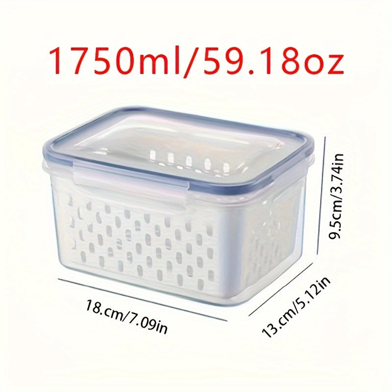 Plastic Kitchen Storage Organizer with Double Layer Draining Basket and Lid for Fruits Vegetables Meat