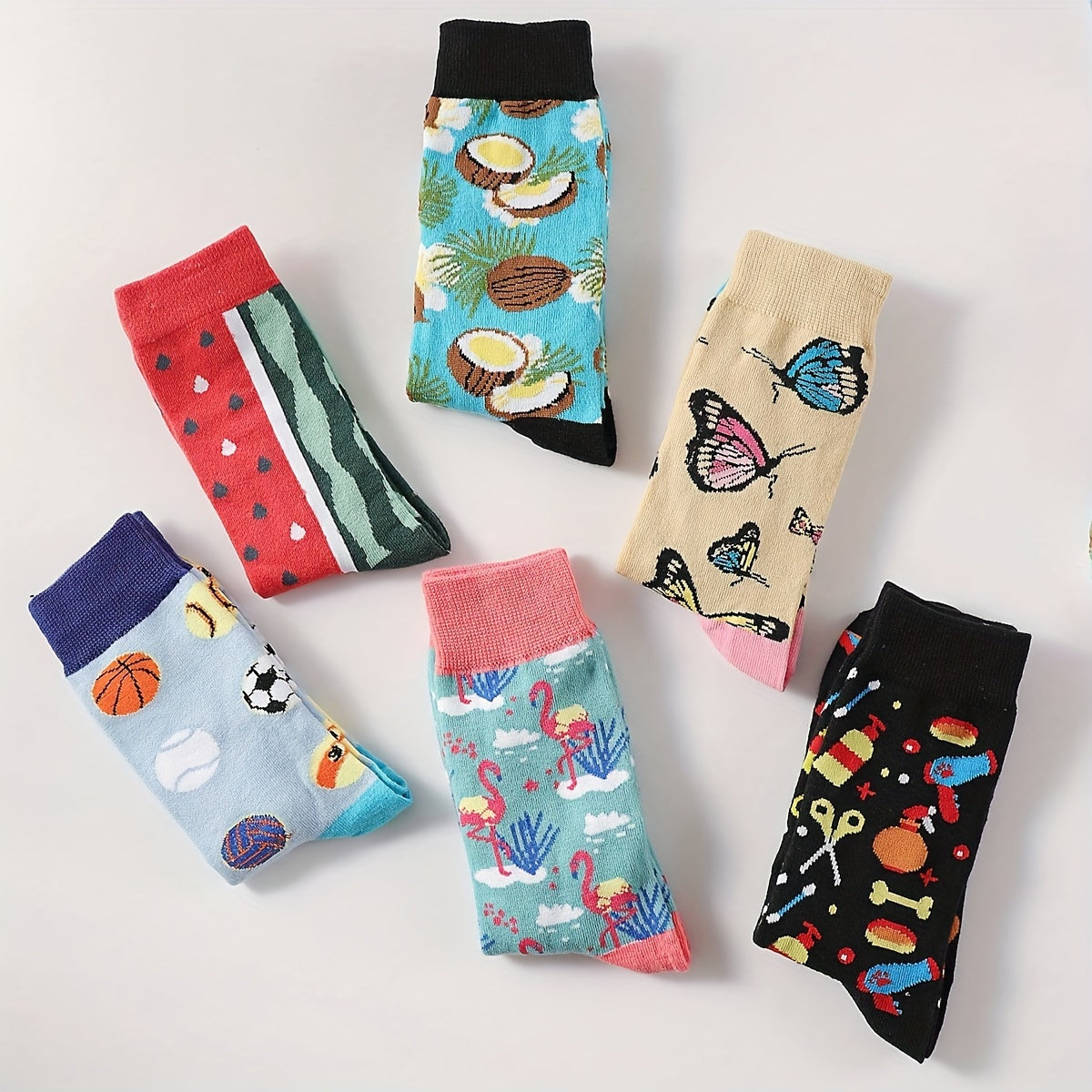 Calcetines masculinos hasta la mitad de la pantorrilla con estampado completo de baloncesto, mariposa, cómodos, paquete de 10