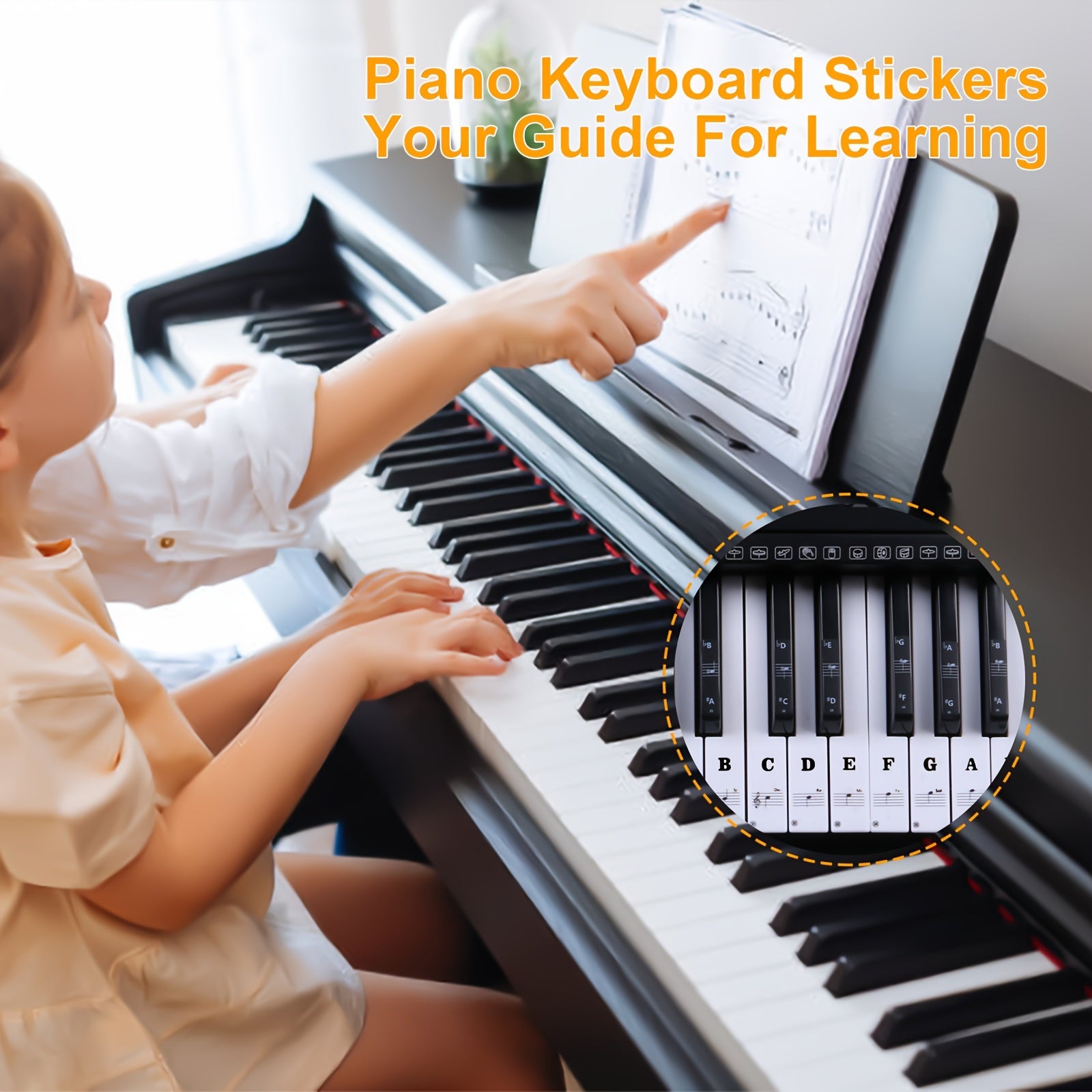 Black PVC Piano Key Stickers for Beginners Removable Durable Fits 88 61 54 49 Keys