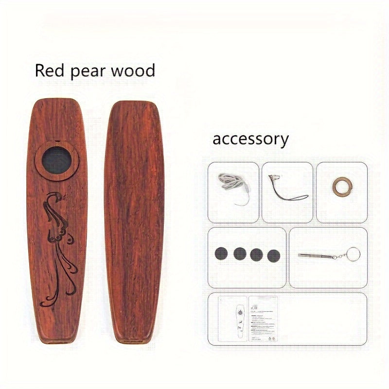 Red Pear Wood Kazoo Musical Instrument Polished Reddish Brown Easy to Play