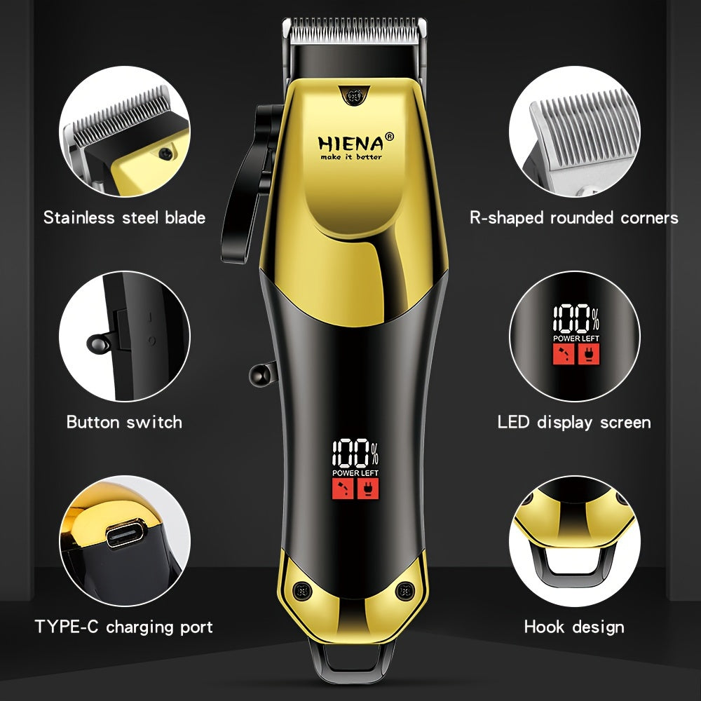 Professional Hair Clippers Set T-Blade USB Rechargeable Golden Black for Home Use
