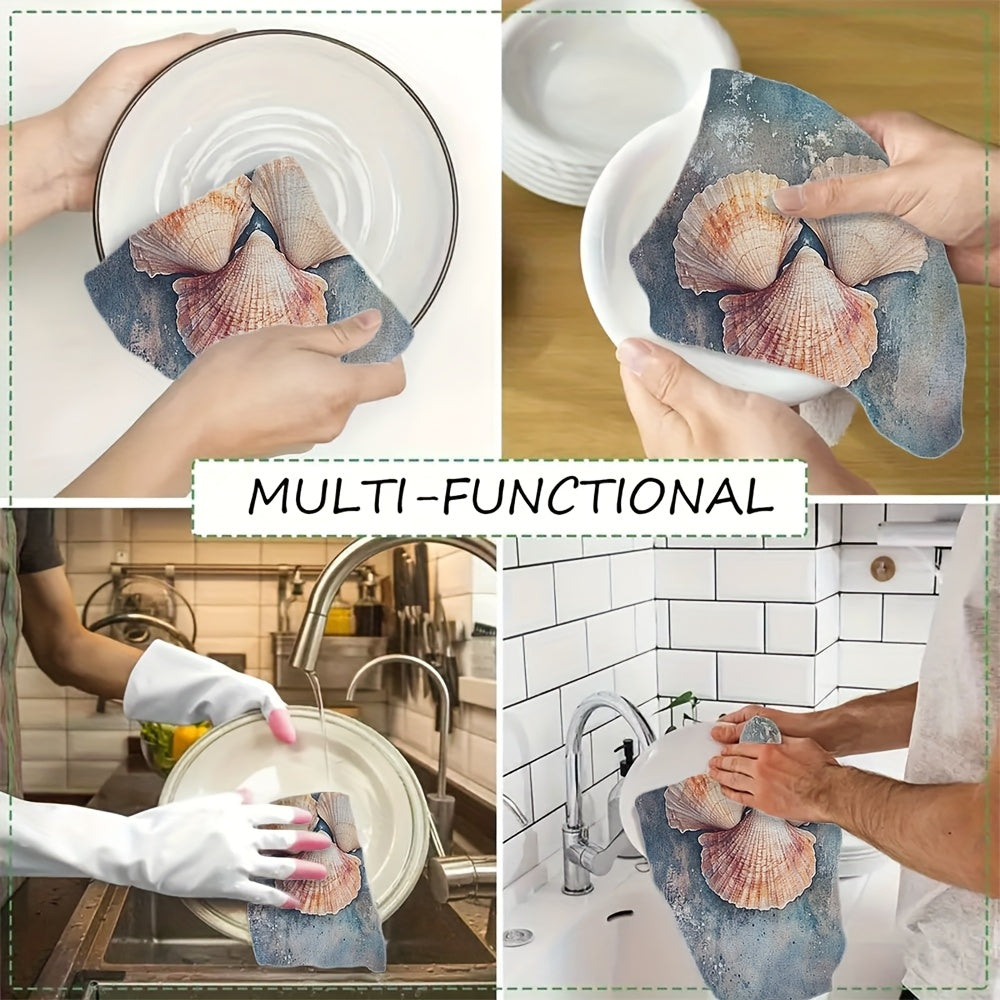 Набор из 2 мягких кухонных полотенец с морской сценой в акварельном стиле, 40x60 см, впитывающие