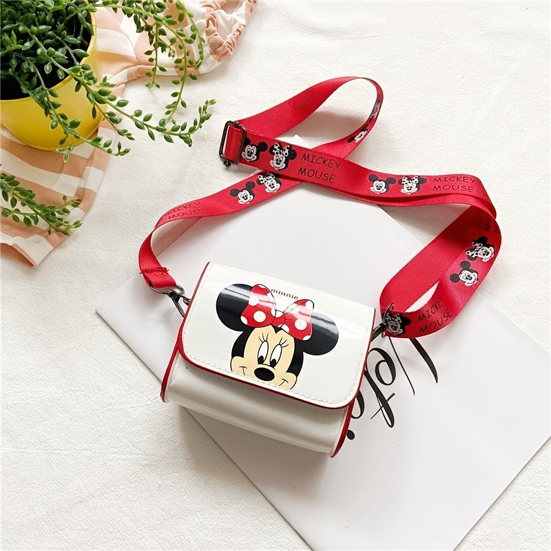 Kids Crossbody Bag with Cartoon Mickey and Minnie Mouse Design Durable PU Material for Travel and Outings