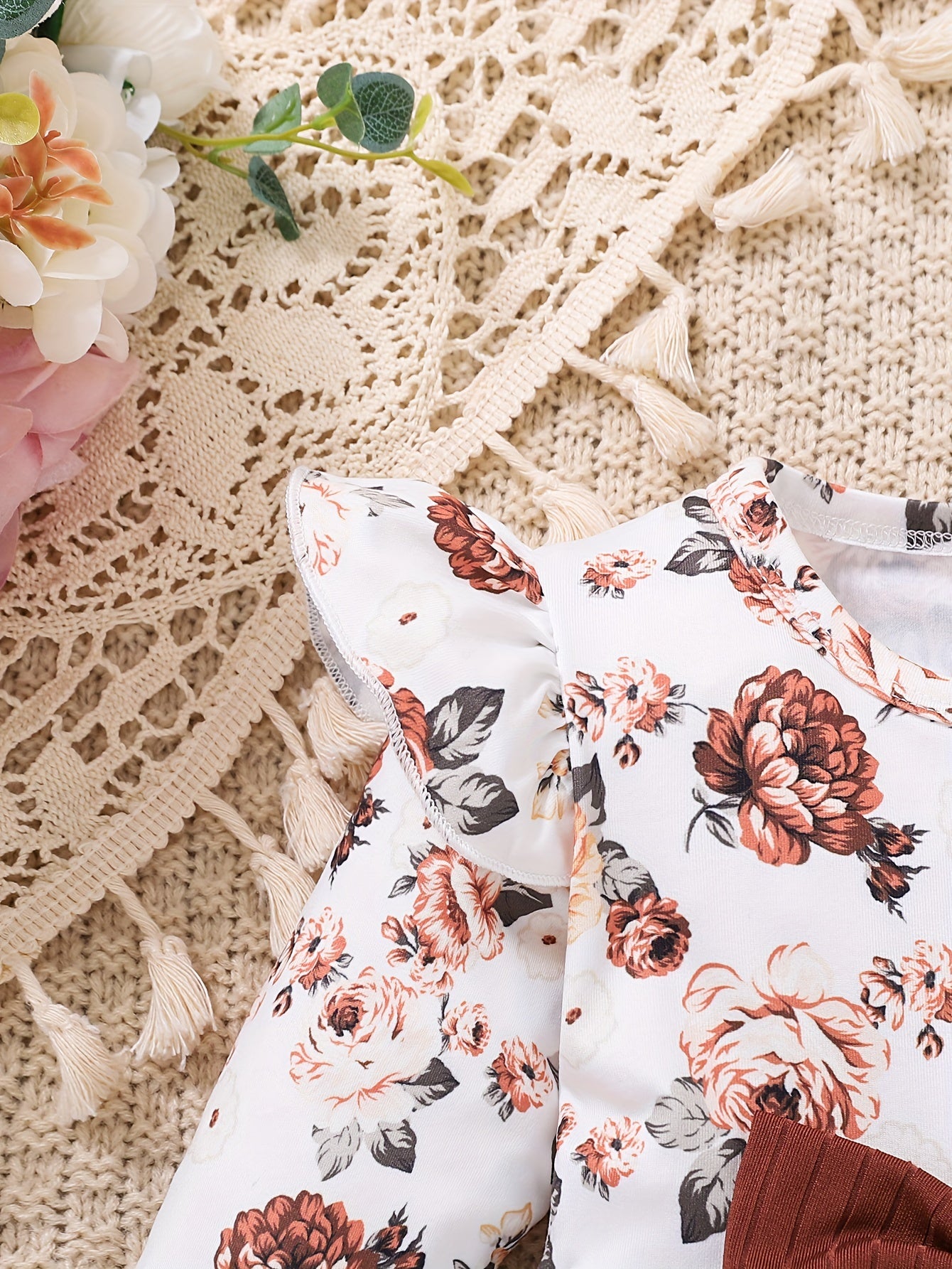 Женский топ с цветочным принтом и рукавами-флапами, комплект с эластичным поясом и бантом для весны и осени