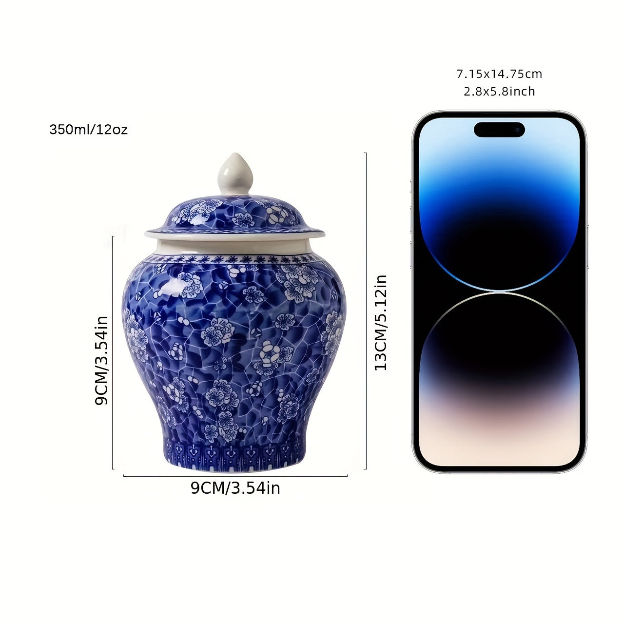 Blue and White Porcelain Tea Storage Jar 350ml with Lid for Black and Pu'er Tea