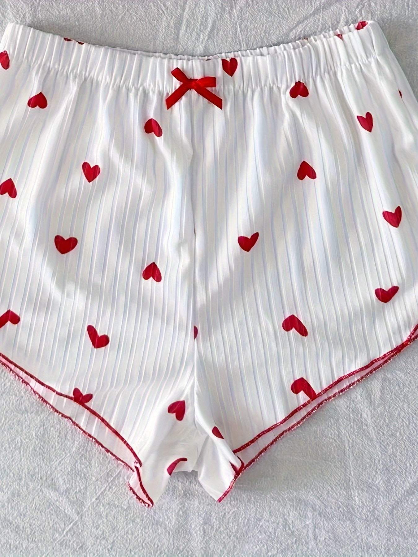 Heart Print Ribbed Pajama Set for Women Backless Crop Top Shorts Summer Nightwear
