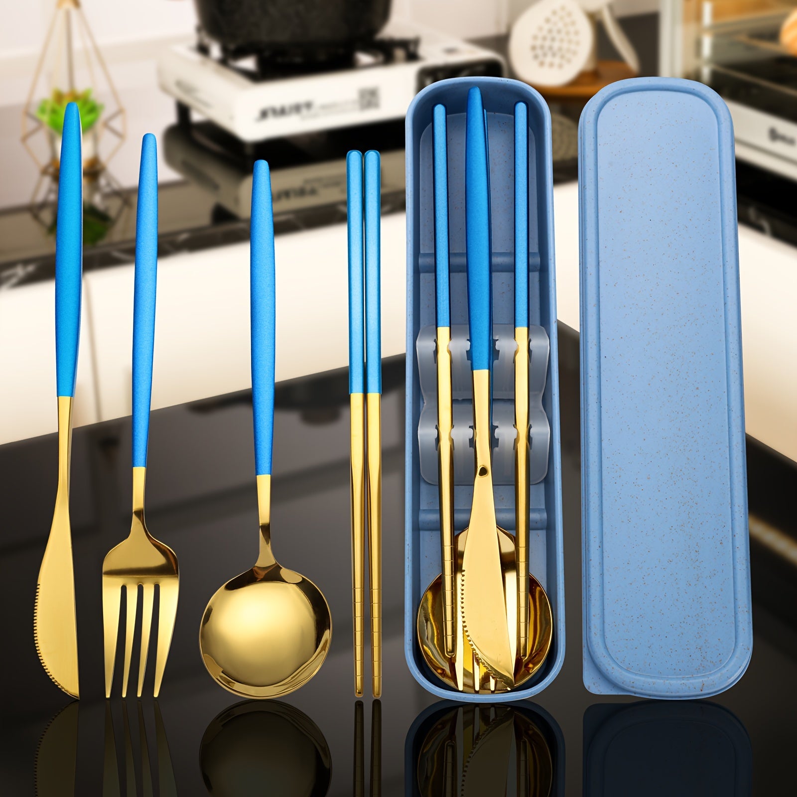 Stainless Steel Flatware Set 5-Piece Travel Utensil Set with Storage Box