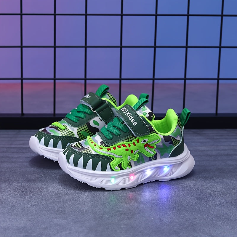 Kids' LED Dinosaur Sneakers Boys Girls Flashing T-Rex Casual Shoes with Hook-and-Loop Fastener