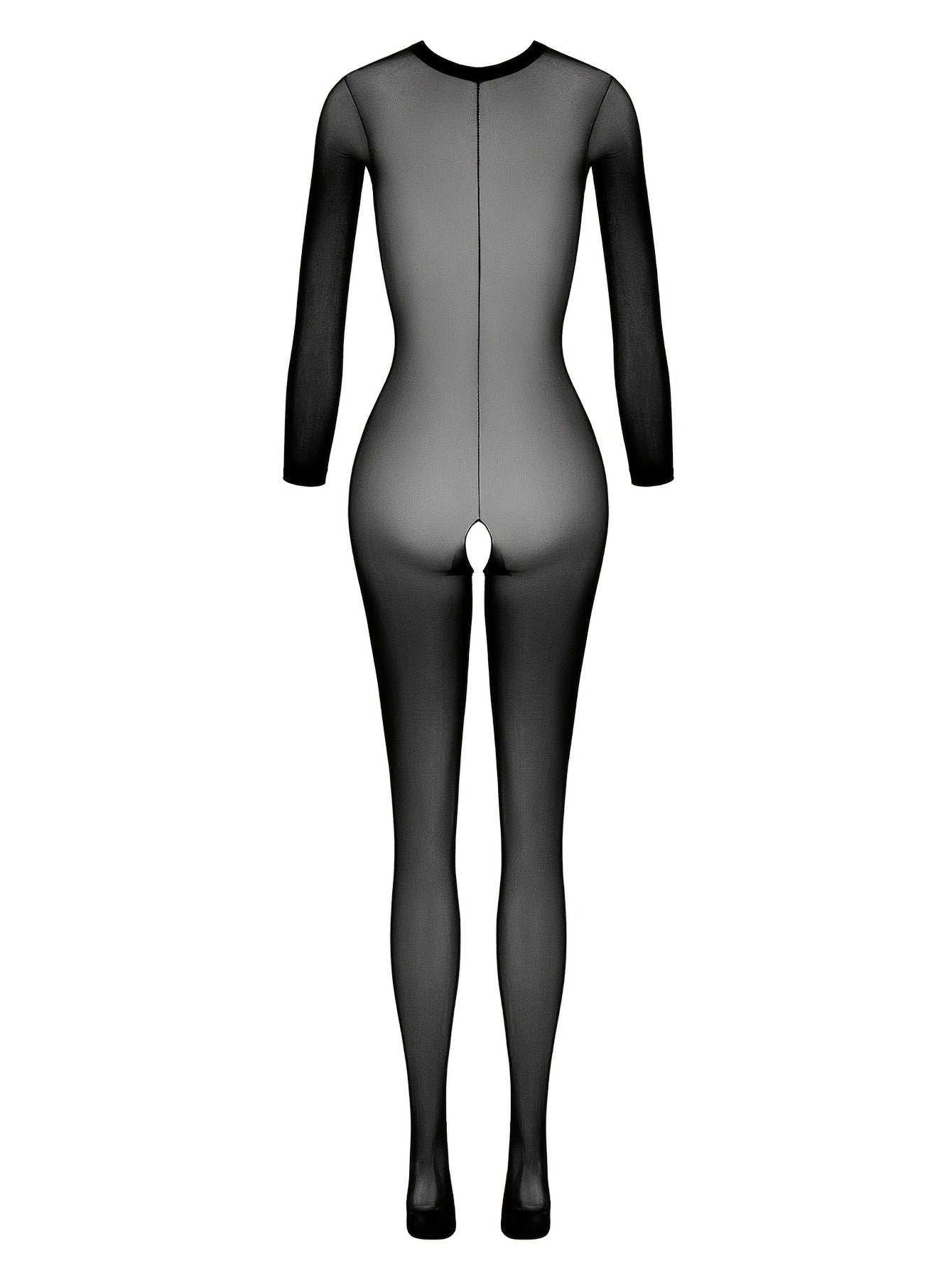 Women's High-Waisted Mesh Bodysuit Long Sleeve Stretch Nylon Elastane