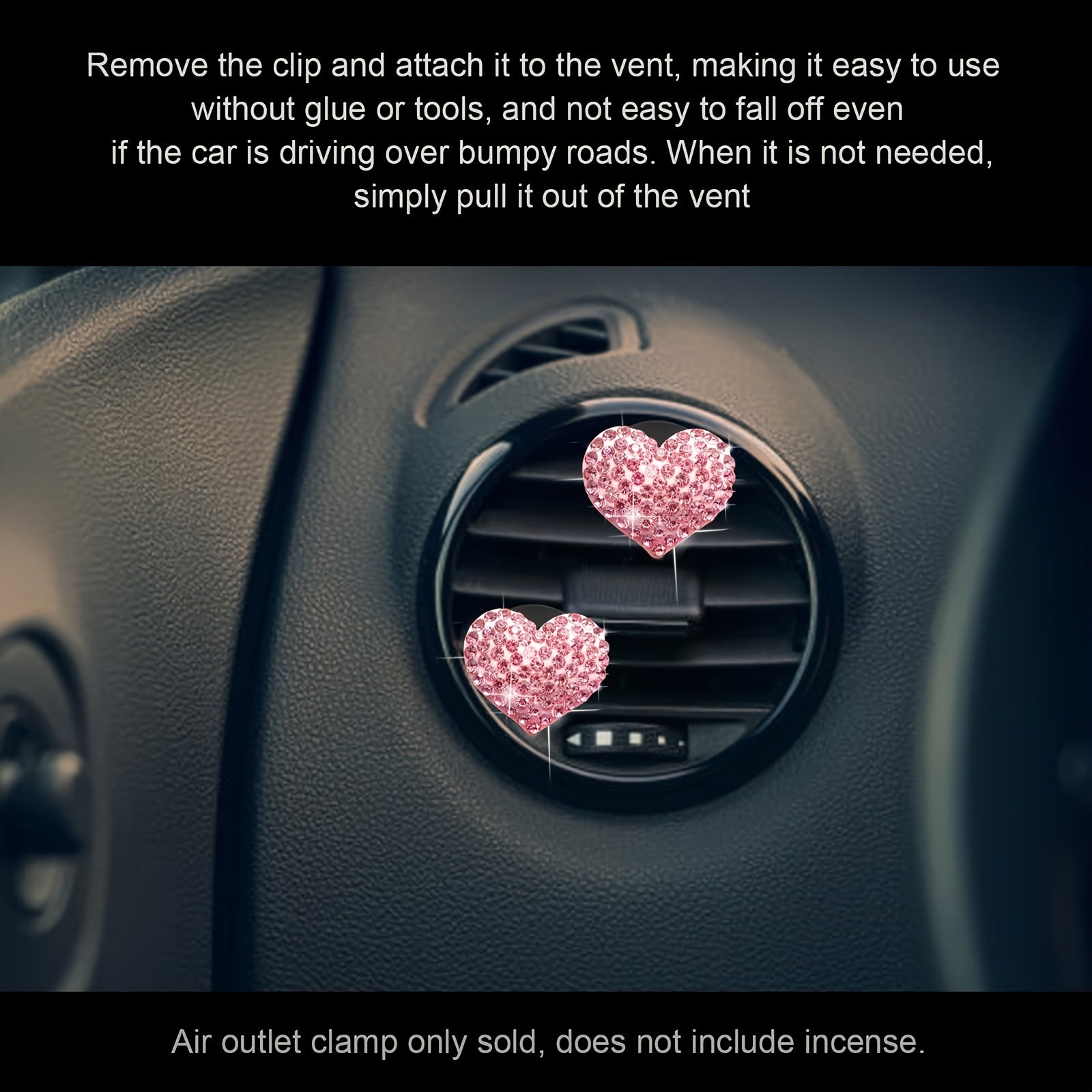2PCS Crystal Heart Car Air Vent Aroma Diffuser Clips Decorative Car Accessories