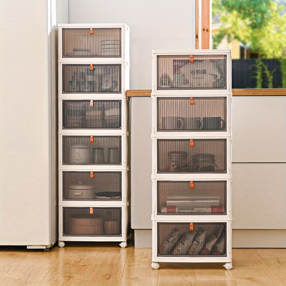 Foldable Plastic Storage Box with Clear Door for Clothes Books Toys in Bedroom Bathroom Office Living Room