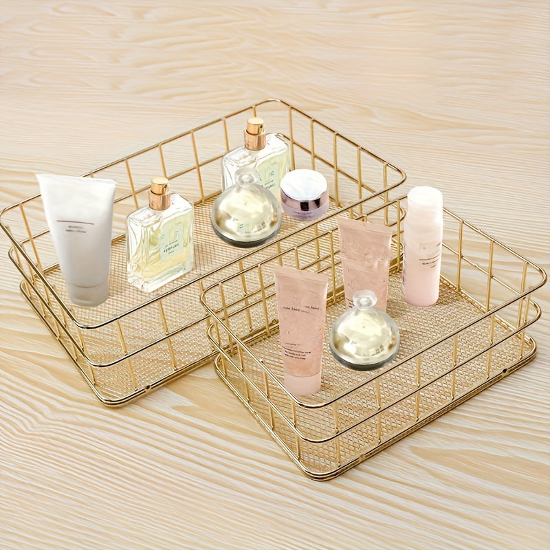 Iron Storage Basket Double or Single Metal Organizer for Kitchen Bathroom Bedroom Living Room Office