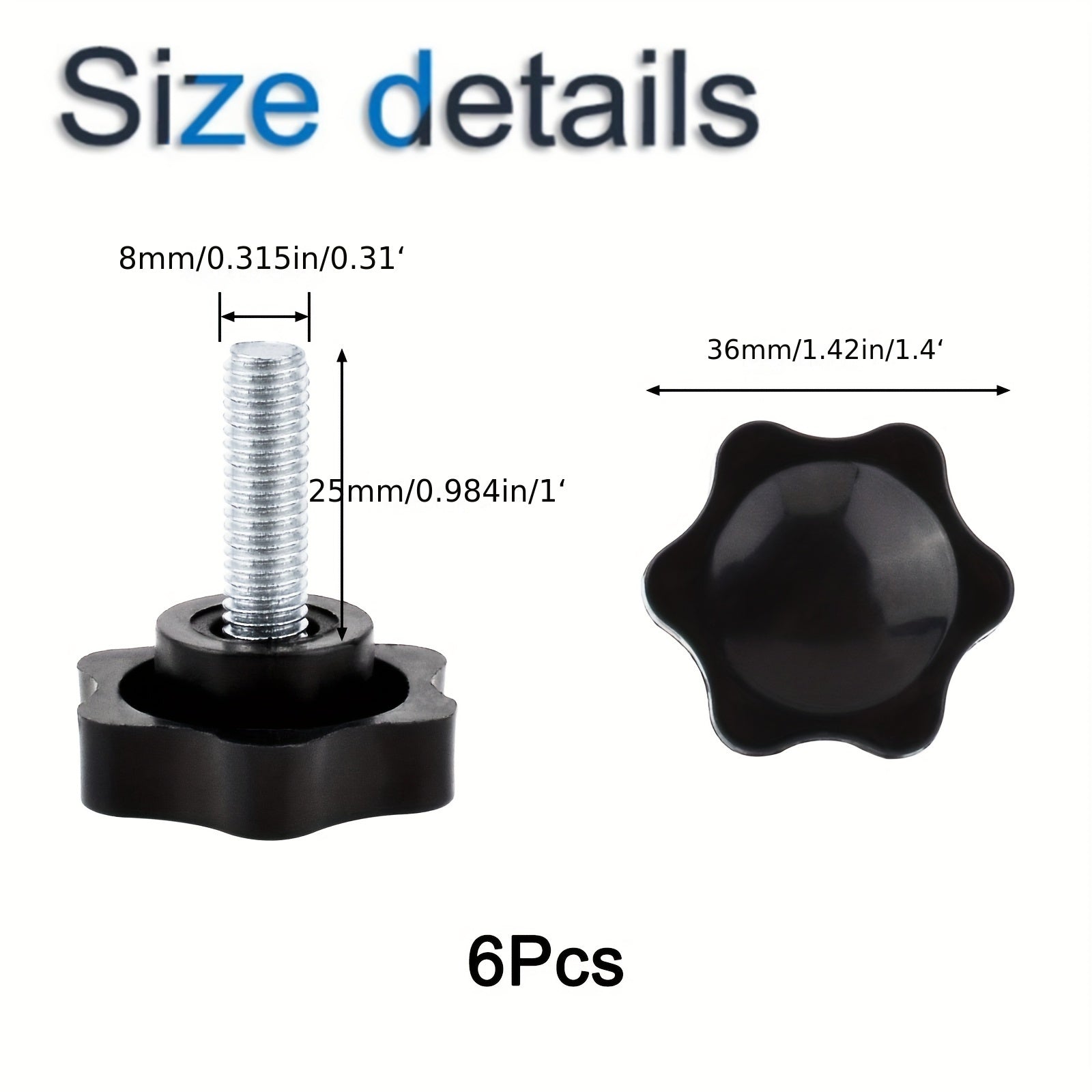 Set of 6 25mm M8 Knurled Thumbscrews for Furniture, Tools, and Crafts