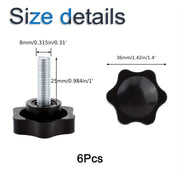 Set of 6 25mm M8 Knurled Thumbscrews for Furniture, Tools, and Crafts