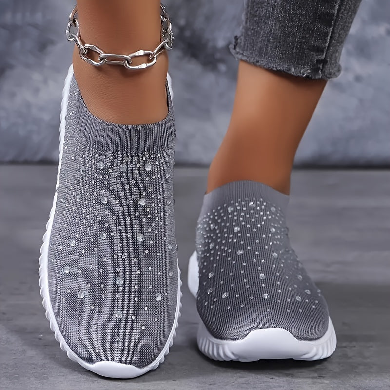 Women's Rhinestone Decor Platform Sneakers Casual Slip-On Outdoor Shoes