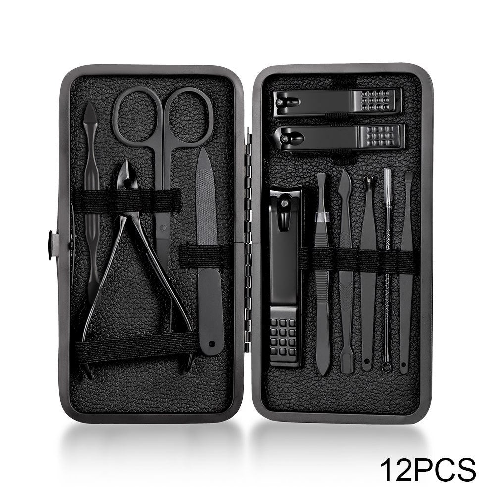 7Pcs Male Black Stainless Steel Manicure Set for Hands Feet Face Care